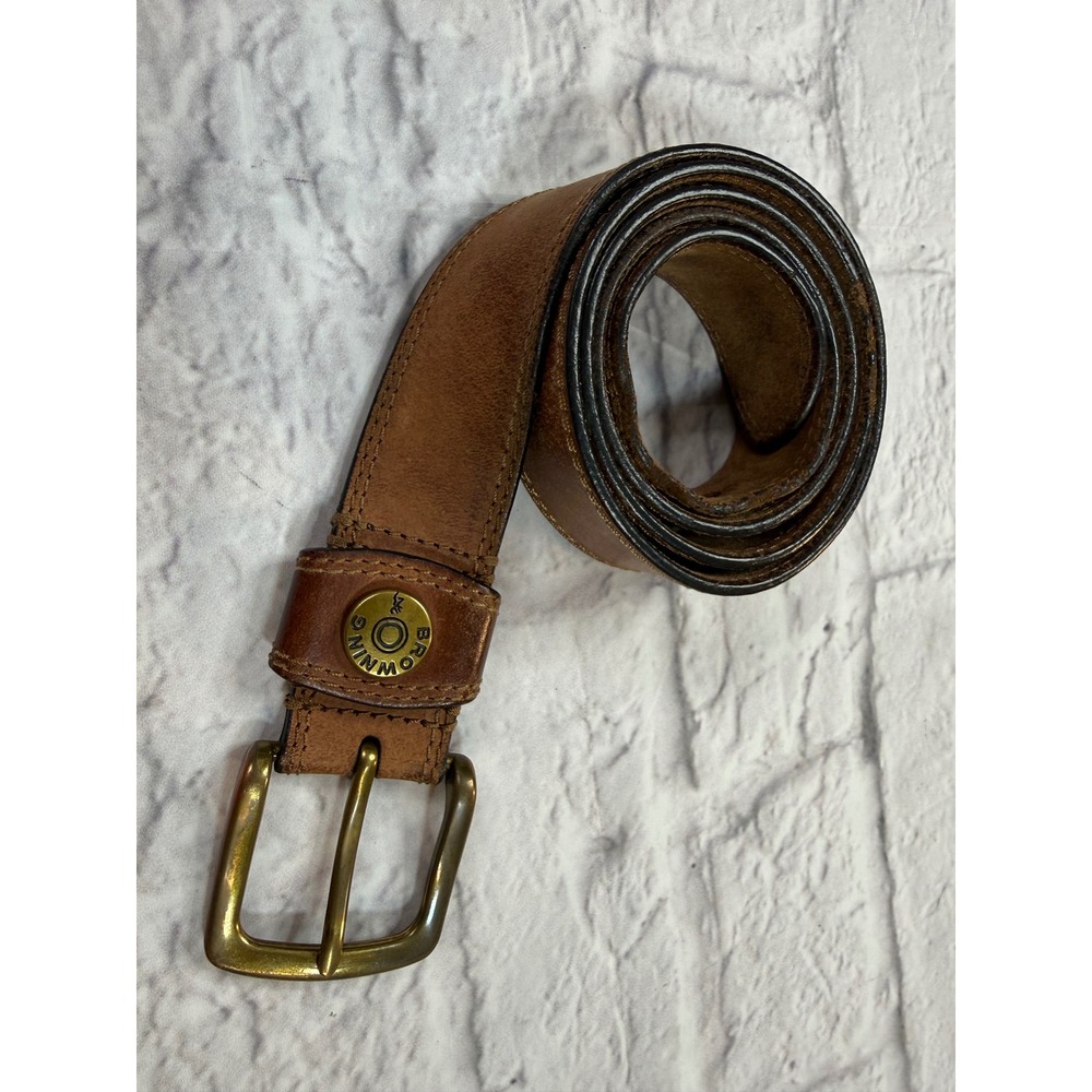 Browning Leather Belt Mens 40 Brown Excellent Shotgun Shell Rivet Buckle